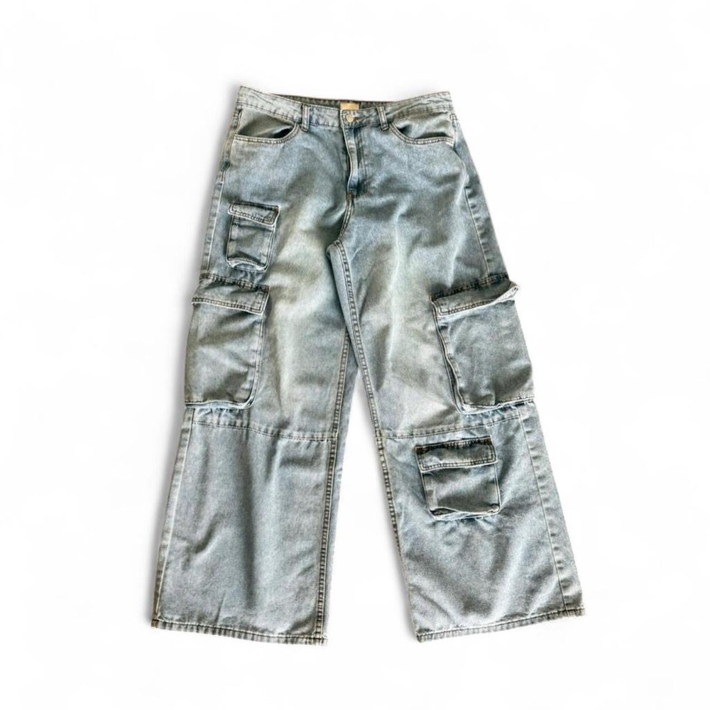 Simple Society Baggy Cargo Jeans - Light Wash  Wide-Leg Denim, Size 11